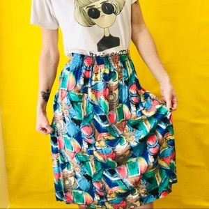 80s Abstract Colorful Midi Skirt Vintage Vtg 1980s
